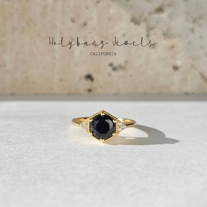ONYX HEXAGON STATEMENT RING - SX309R for wholesale by HolyBang Jewels