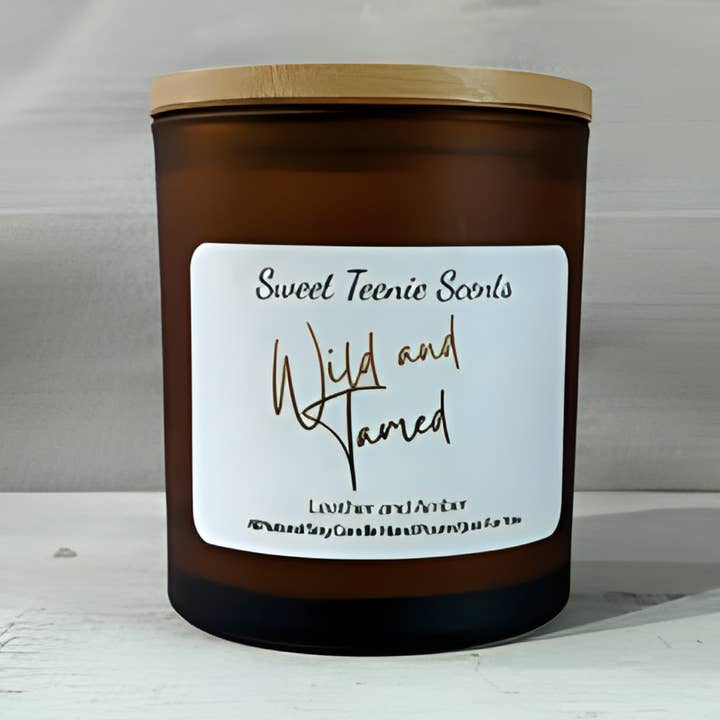 Wild and Tamed Soy Candle - Amber Glass Jar for wholesale by Sweet Teenie Scents