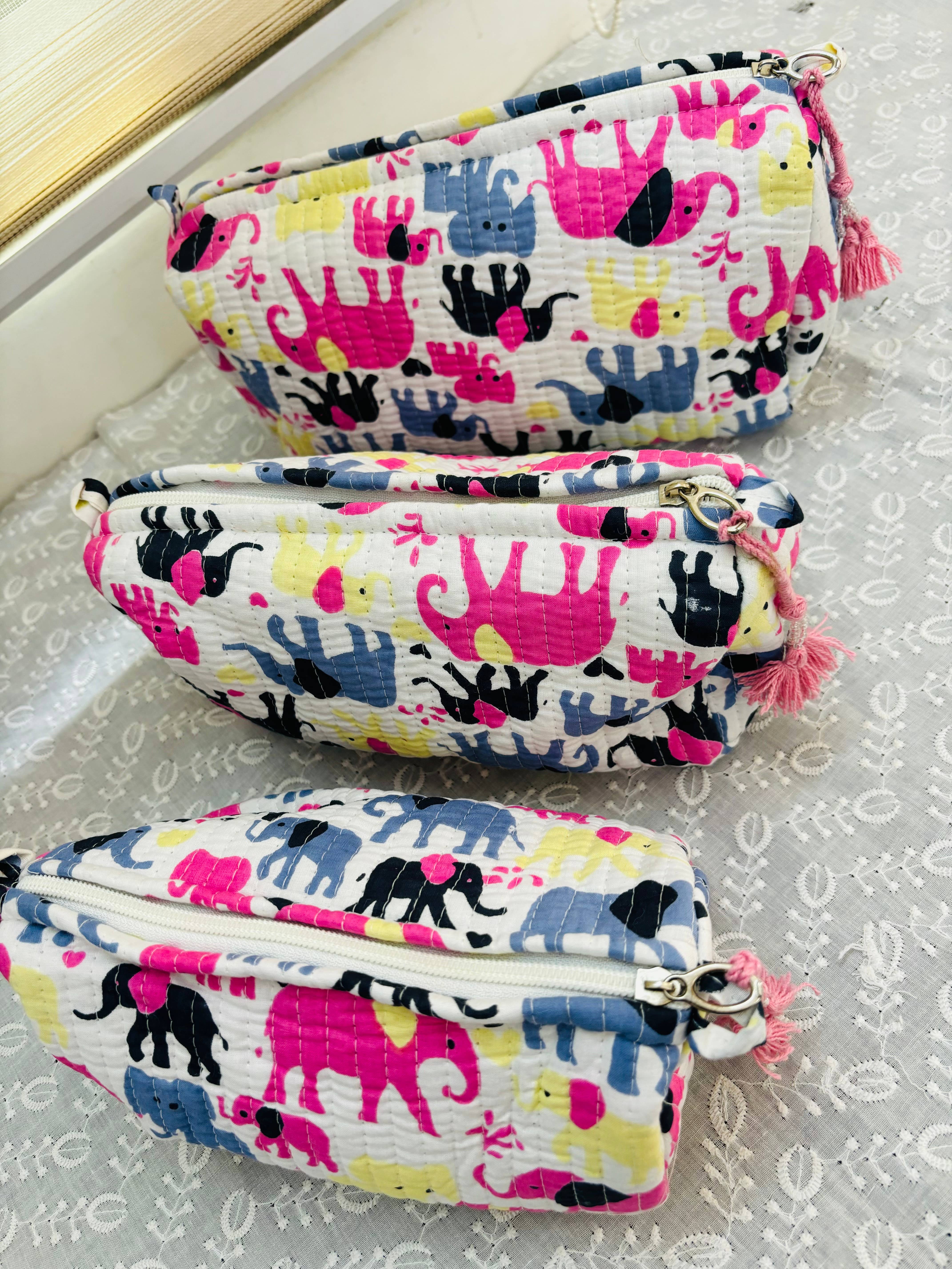 Meghcraft - Wholesale Makeup/Cosmetic Bag - Cotton Quilted Cosmetic Bags,Gift Pouch- Toiletry Pouch-3 Pc2