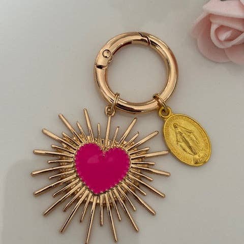 Sacred heart charms, charms for ex-voto bag, gift for woman religious medal charms, sacred heart charm and enamel ex-voto heart. for wholesale by Miss DJ Angel