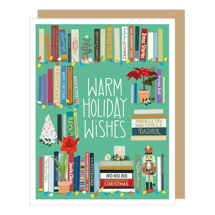 Christmas Bookshelf Holiday Card (single or boxed) for wholesale by Apartment 2 Cards