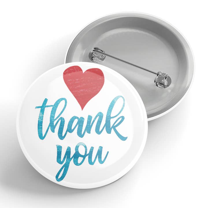 Thank You! (Heart) Button for wholesale by Black River Letterpress & Paper Co.