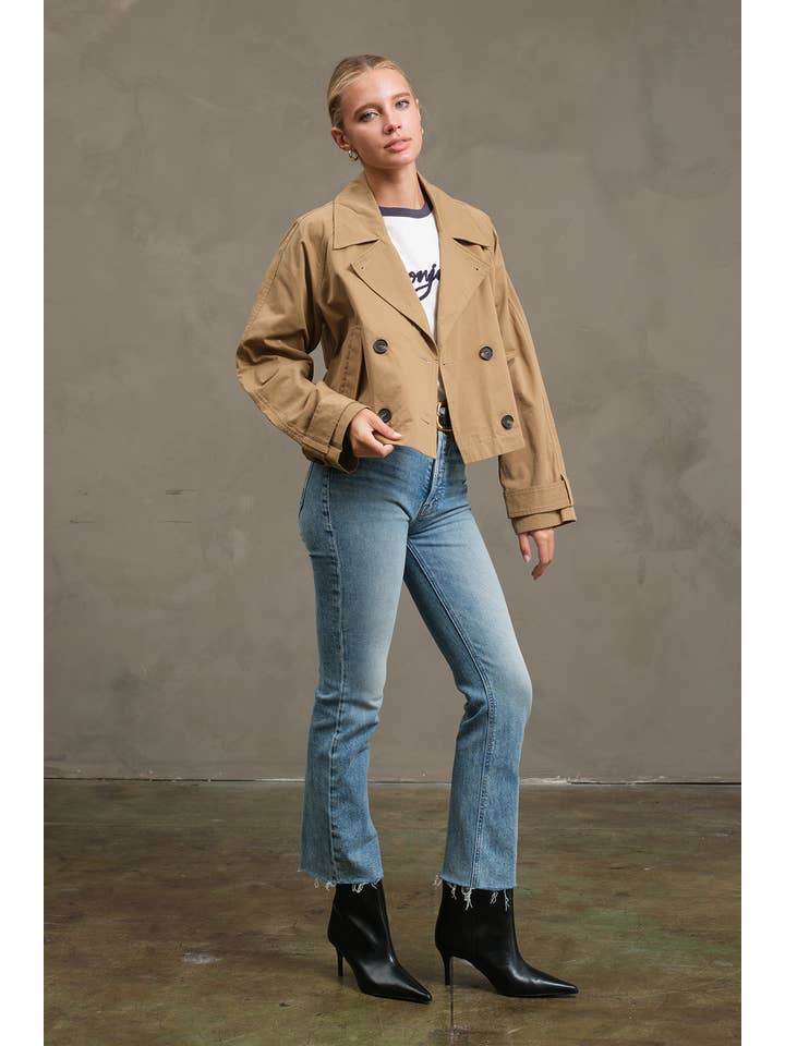 KHAKI BEIGE Short Double-Breasted Trench Jacket - RJ1036 for wholesale on Faire6