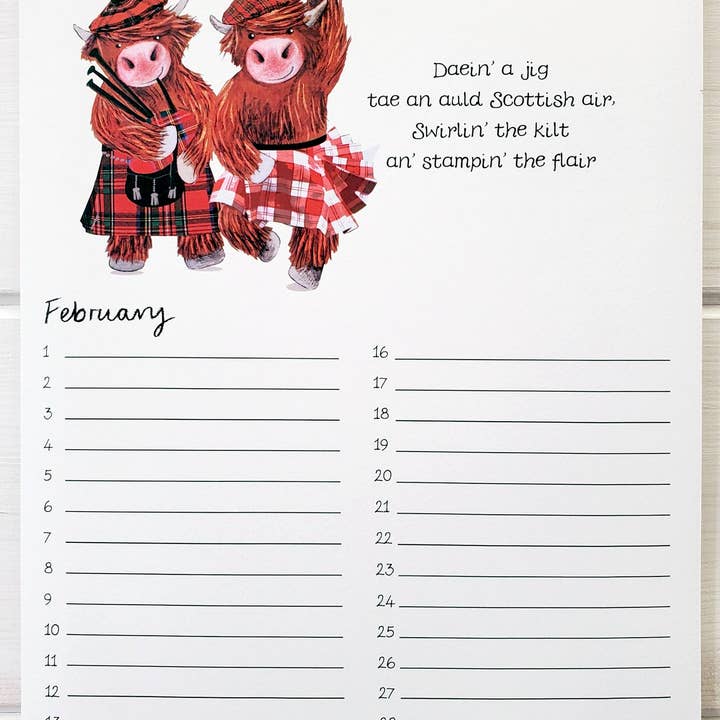 Wee Wishes - Venta al por mayor Calendario - Calendario de Celebración de Highland Coos WWCC01