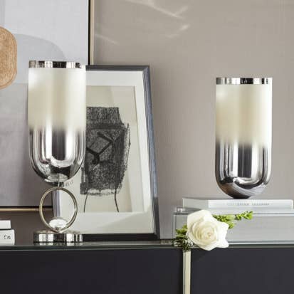 Glass Vase with Metal Base Circular Accent - White, 17 in. for wholesale by Sagebrook Home