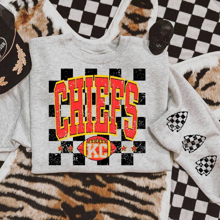 Checkerboard KC Chiefs Sweatshirt for wholesale by ZZ Threadz