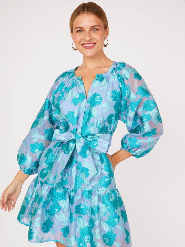 Elise Mini Dress Mint Rose Vine Organza for wholesale by Abbey Glass