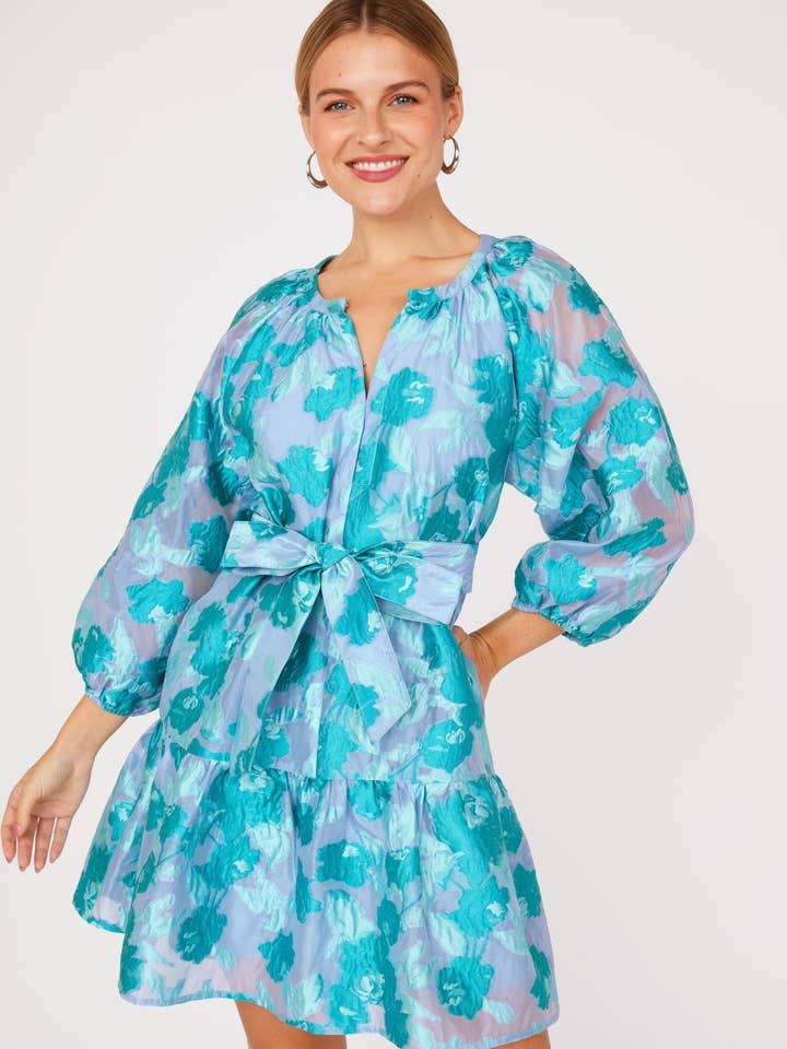 Elise Mini Dress Mint Rose Vine Organza for wholesale by Abbey Glass