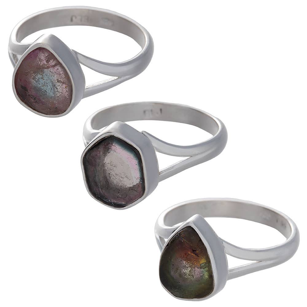 Kheops International - Vente Bague de cocktail/de cérémonie - Bague en tourmaline pastèque à tige fendue de formes variées0