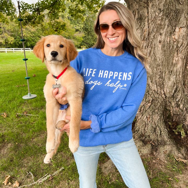 LIFE HAPPENS, DOGS HELP - Crewneck Sweatshirt  for wholesale by Lemon Lorraine's LLC