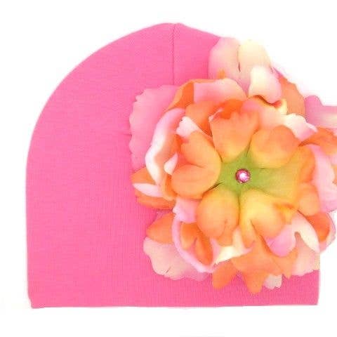 Jamie Rae Hats - Wholesale Newborn/Knit Hat - Baby - Candy Pink Cotton Hat with Peony5