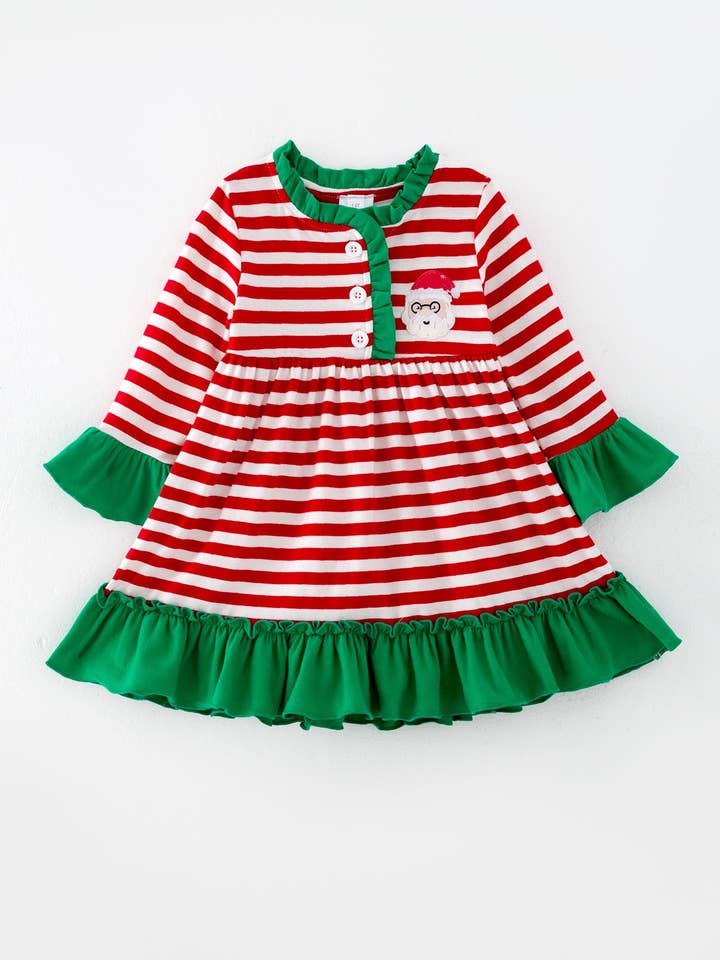 Rylee Faith Designs - Wholesale Dress - Kids - Girls Christmas Striped Santa Claus Applique Dress