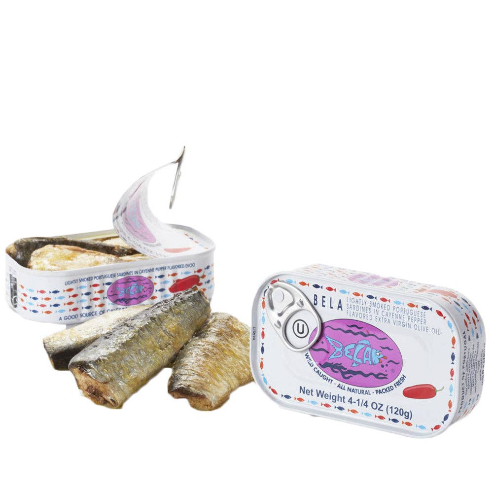 Tin Can Fish ( BELA, Cantara, Mar, Porthos, Varina ) - Wholesale Tinned Fish - Bela Lightly Smoked Sardines in Organic EVOO - 12 Pack1