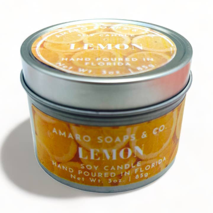 Lata para velas de limón y cera de abejas para venta al por mayor de Amaro Soaps & Co.