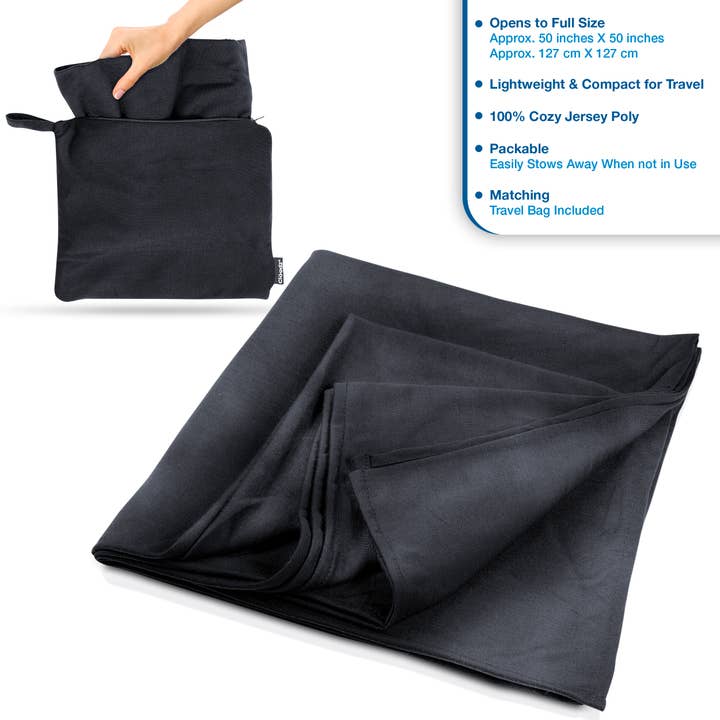 Cloudz - Wholesale Travel Blanket - Cloudz Jersey Travel Blanket In A Bag - Black1
