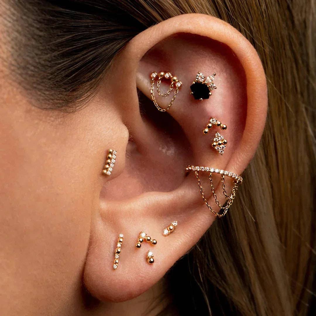 Piercing-zone - Wholesale Single Earring - Crushing – Duo CZ Sparkle – 14K Gold Threadless End4