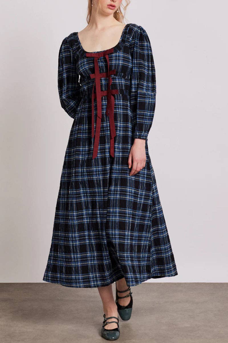 Mccolin – Großhandel Kleid – Damen – Gingham-Kleid mit Puffärmeln im Casual-Stil3