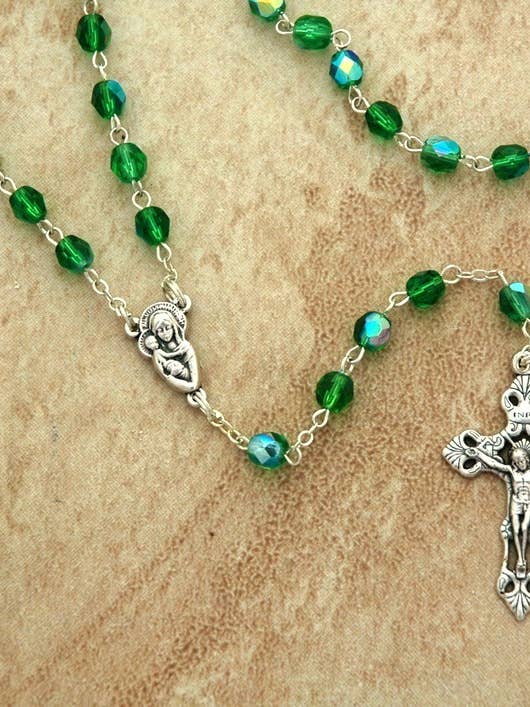 DR83G- Terço de Vidro Verde 6mm por atacado de Contreras Designs