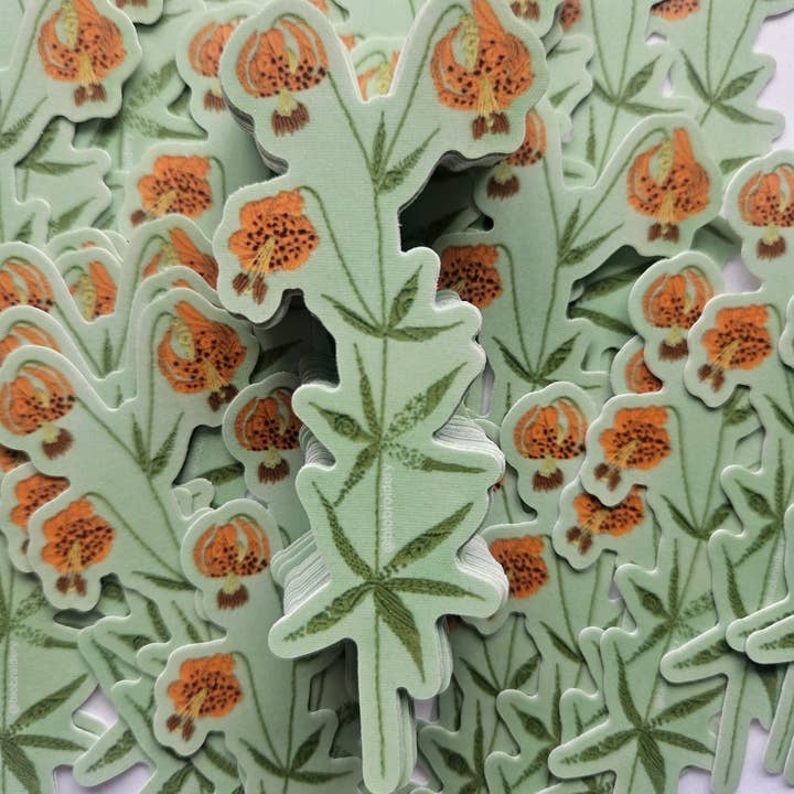 Autocollant en vinyle, résistant aux intempéries, de broderie de lys de Columbia pour la vente par Biobroidery