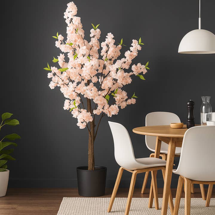 Large Nearly Natural Fake Light Peach Sichuan Cherry Blossom, 5 ft Lifelike Tall Artificial Tree, Indoor Decor for Living Room, Office, Patio for wholesale by Sona Casa