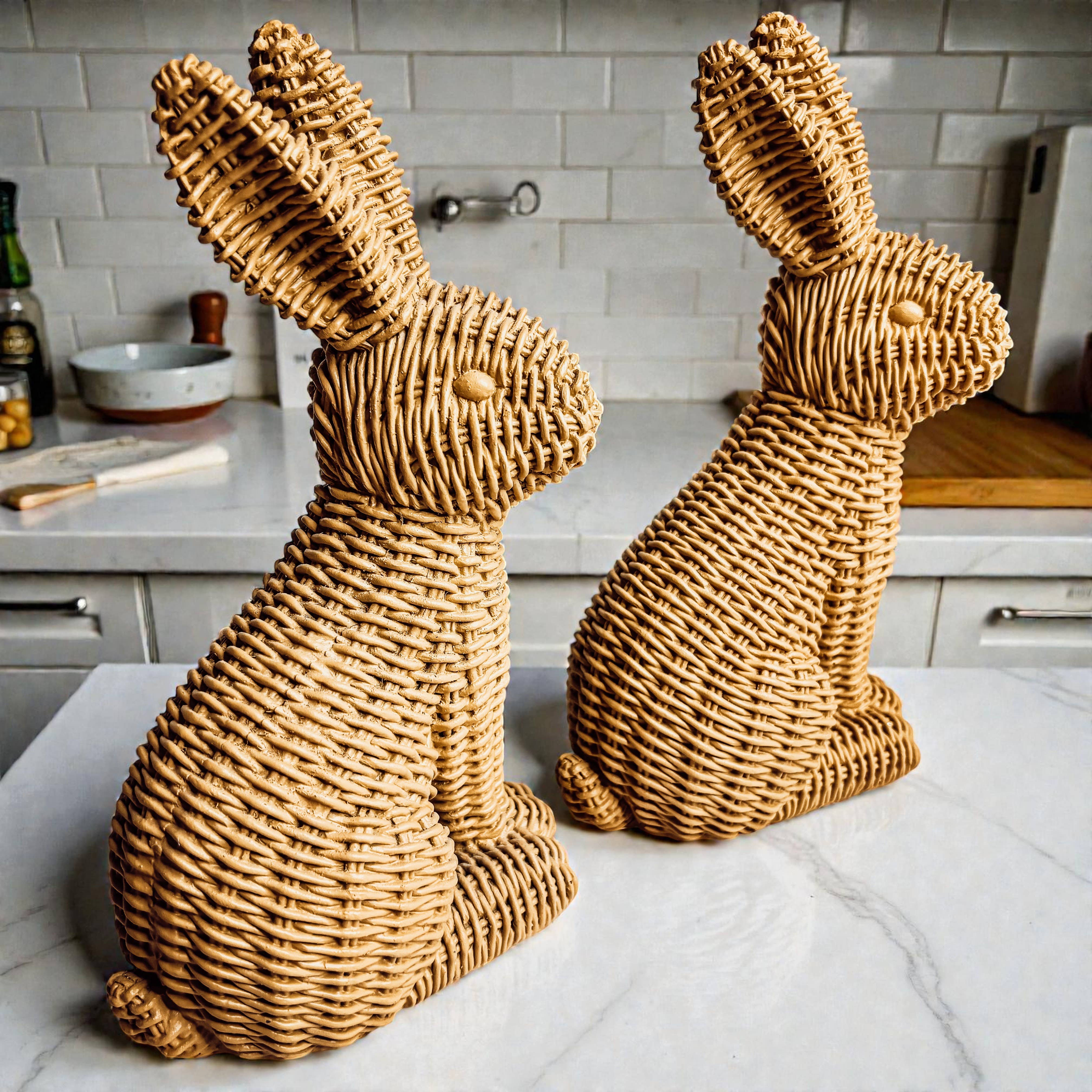 Gia Roma - Wholesale Sculpture - Easter Farmhouse Home Decor, Resin Bunny Figurine Rattan 31