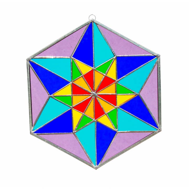 Hedron Mandala Stained Glass 10" –Multicolor Geometric Decor for wholesale by DGE Distribution