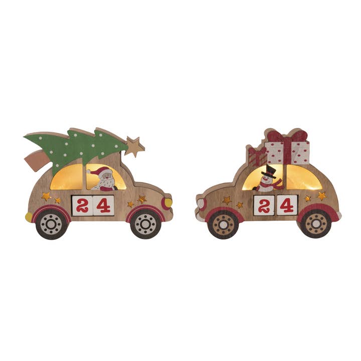 Transpac - Wholesale Advent Calendar - CLOSEOUT Christmas Light Up Santa/Snowman Car Advent Set 2