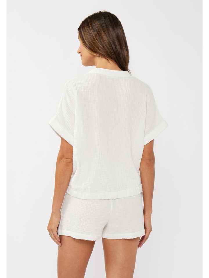 White Dropped Shoulder Knot Front Button-Down Top for wholesale on Faire