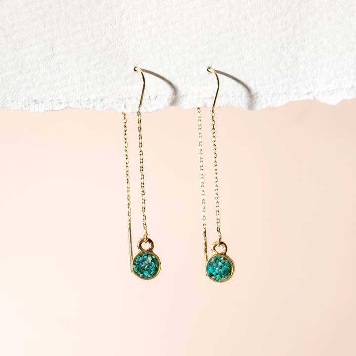 Cameoko - Wholesale Dangle earrings - Threader Hook Chain Earrings with crushed gem accent