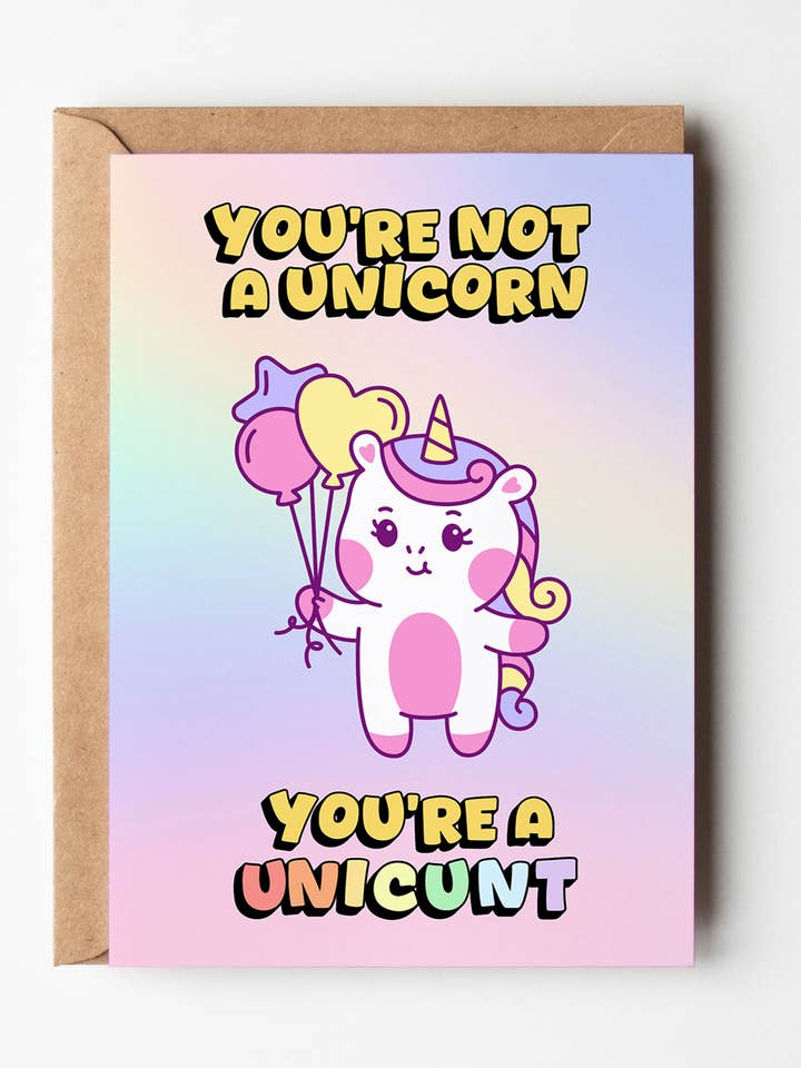 Unicorn Unicunt Funny Birthday Card, Sarcastic Greeting Card for wholesale by Yeah Noted