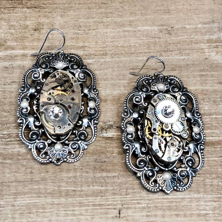 Movement Filigree & Pearl Earring for wholesale by Lorraine Frances Jewelry