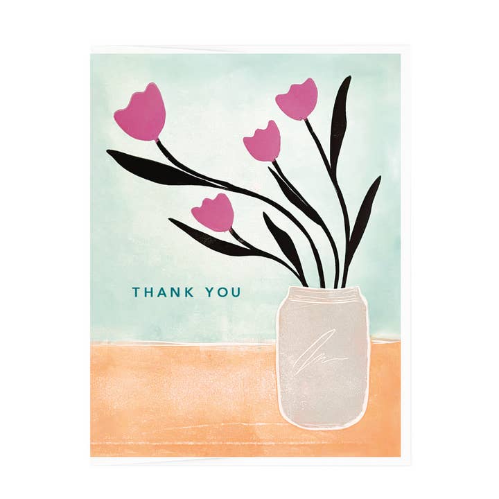 TULIPS IN JAR THANK YOU GREETING CARD for wholesale by Ever Pollen Print Shop