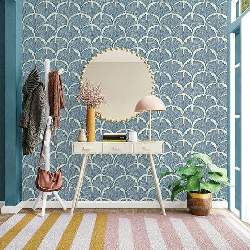 Tempaper & Co ® - Wholesale Wallpaper - Feather Palm Blue Peel and Stick Wallpaper, 28 sq. ft.