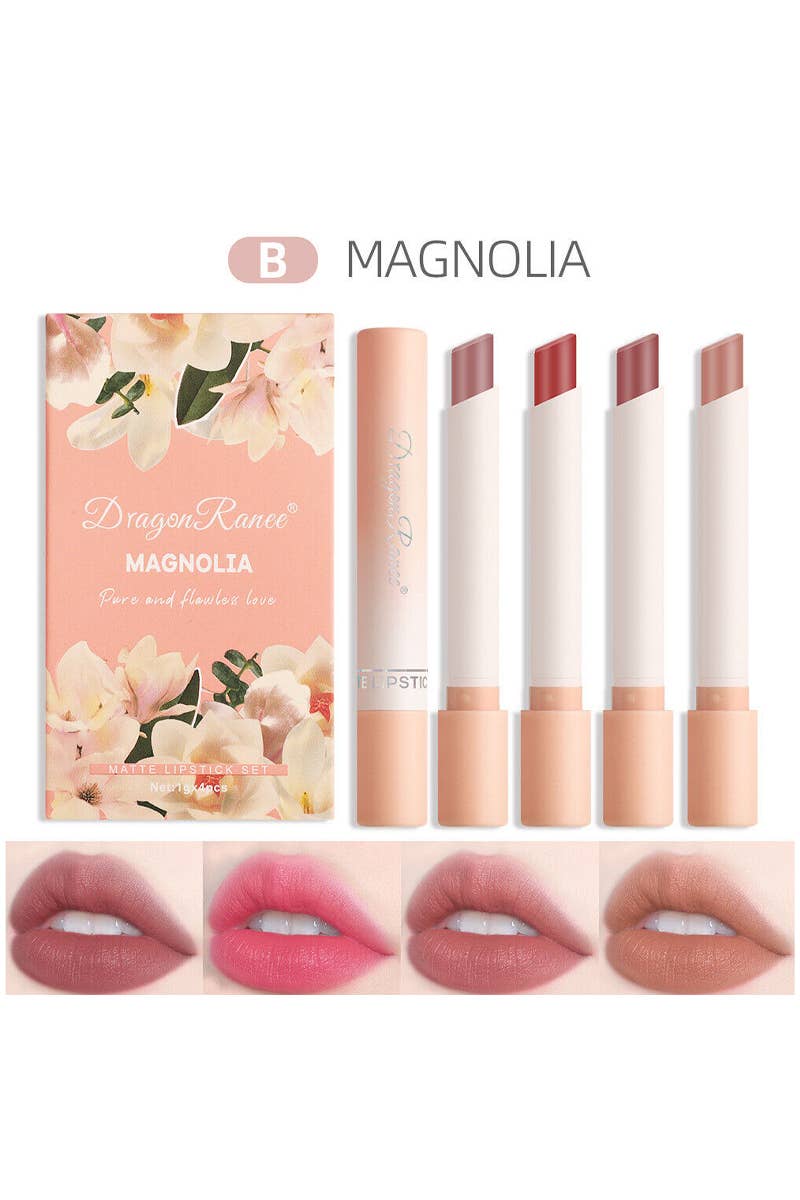 Cap Zone - Wholesale Lipstick - Soft Matte 4 pcs Pack Floral Waterproof Lipstick2