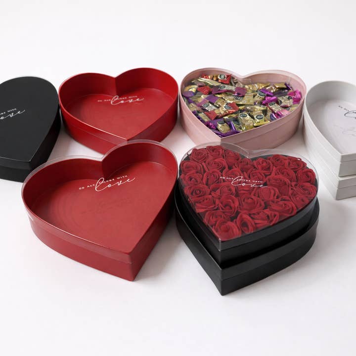 Large “Love Bloom” Heart Flower Gift Box with Clear Lid for wholesale by Elegant Design Supply