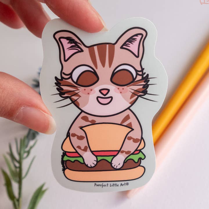 Burger Craze Sticker | Cat Lover | Funny | Foodie for wholesale by Purrfect Little Art