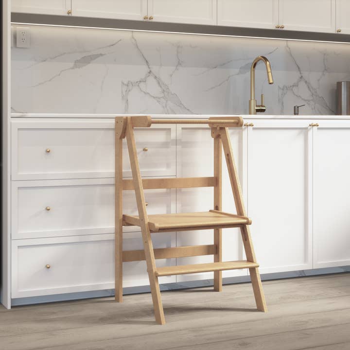 Mommy's Little Helper Co. – Brinquedo de madeira - Crianças por atacado – Torre Natural Dobrável e Ajustável Dupla Larga8