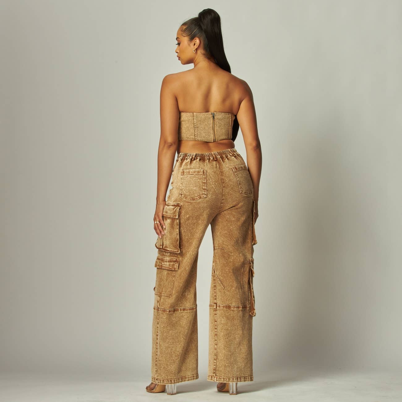 Miss 8 - Wholesale Top & Pant Set (NOT Loungewear) - Women's - Denim Cargo Strapless Top and Wide-Leg Pants Set2