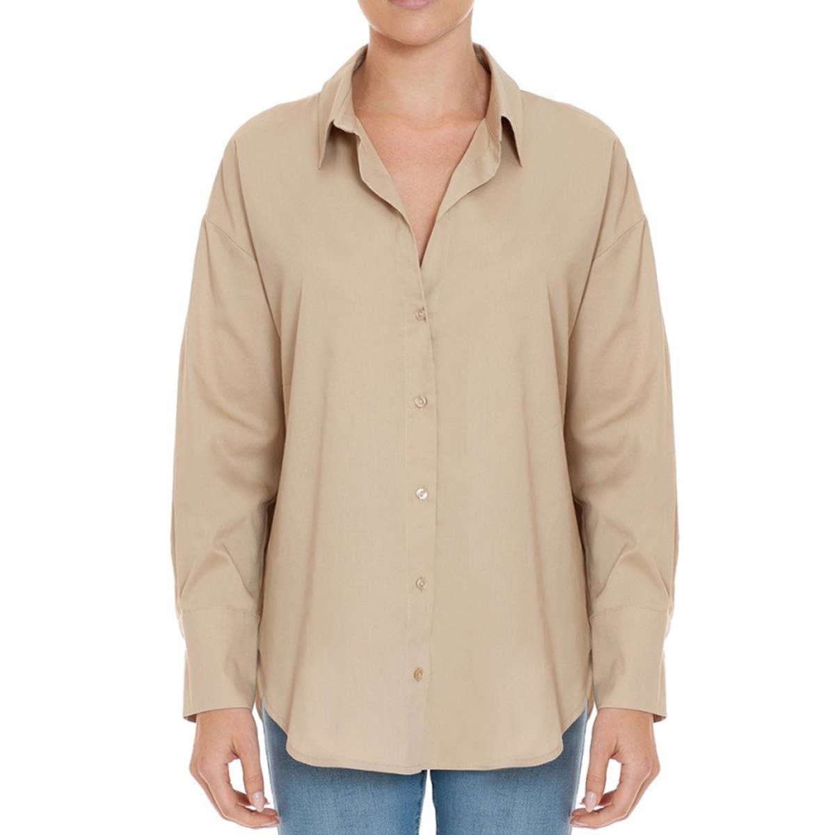 UP CLOTHING - Wholesale Button Down Shirt - Women's - BUTTON DOWN LONG SLEEVE COLLAR SHIRT TOP7