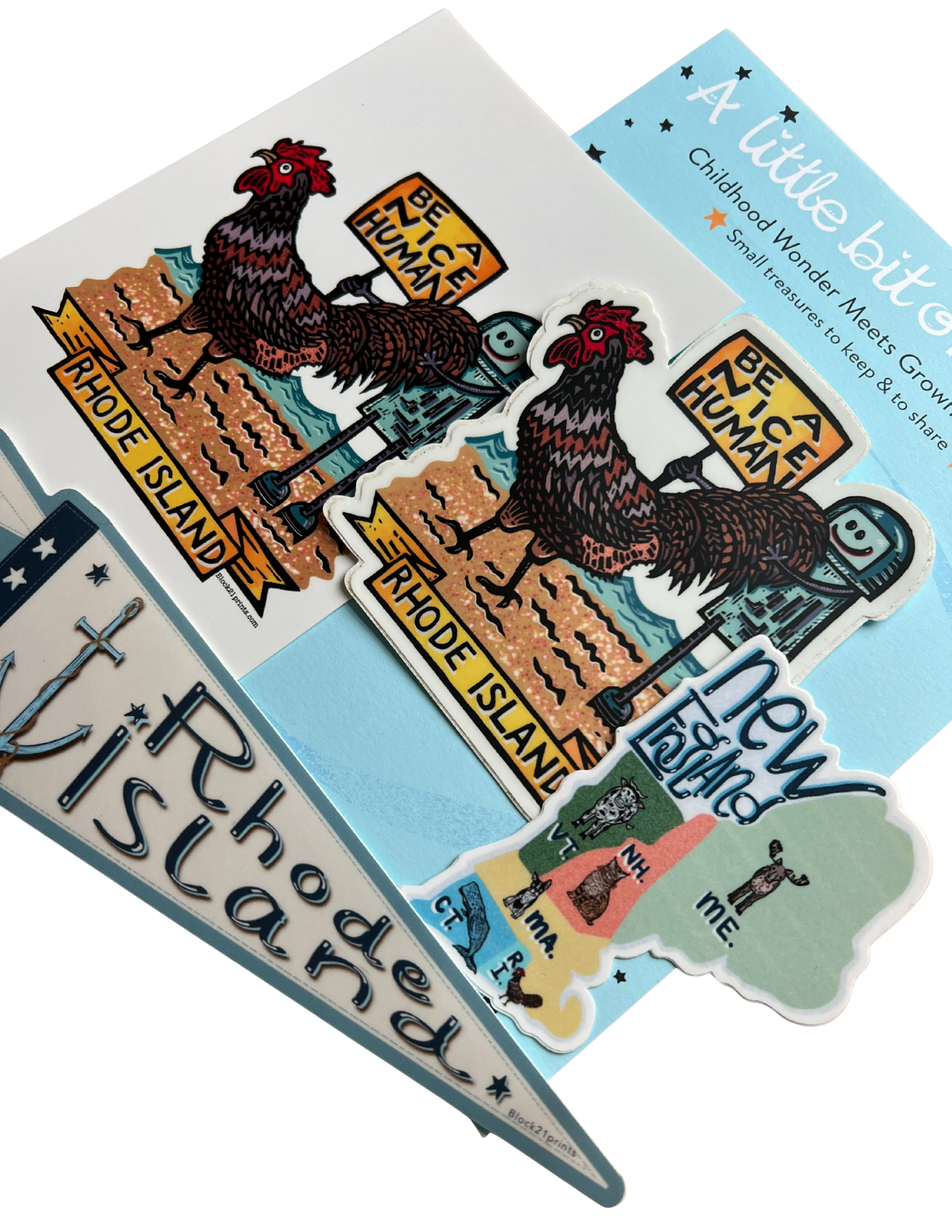 Block21Prints - Wholesale Gift Bag Set/Pack - Rhode Island Gift Bundle | Stickers & Postcard1