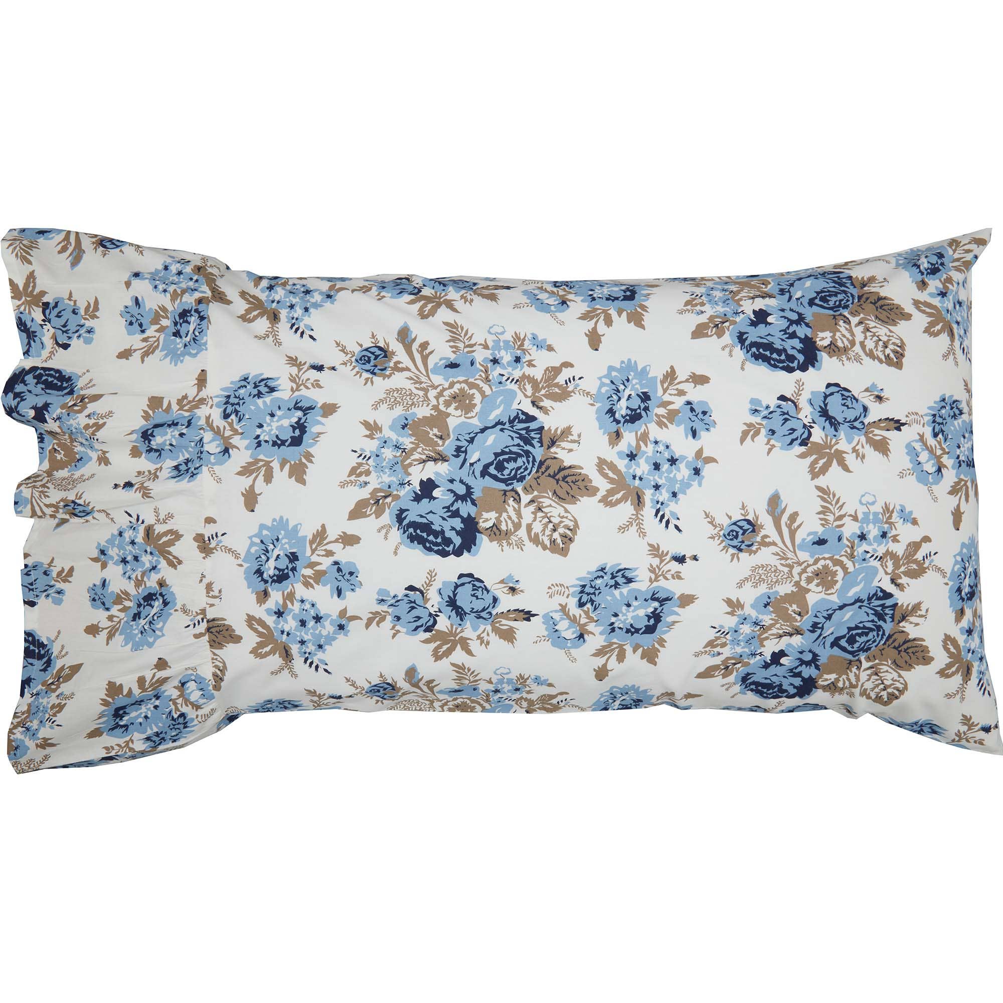 VHC Brands - Wholesale Bedding Pillowcase/Sham - Annie Blue Floral Ruffled Standard Pillow Case Set of 2 21x26+81