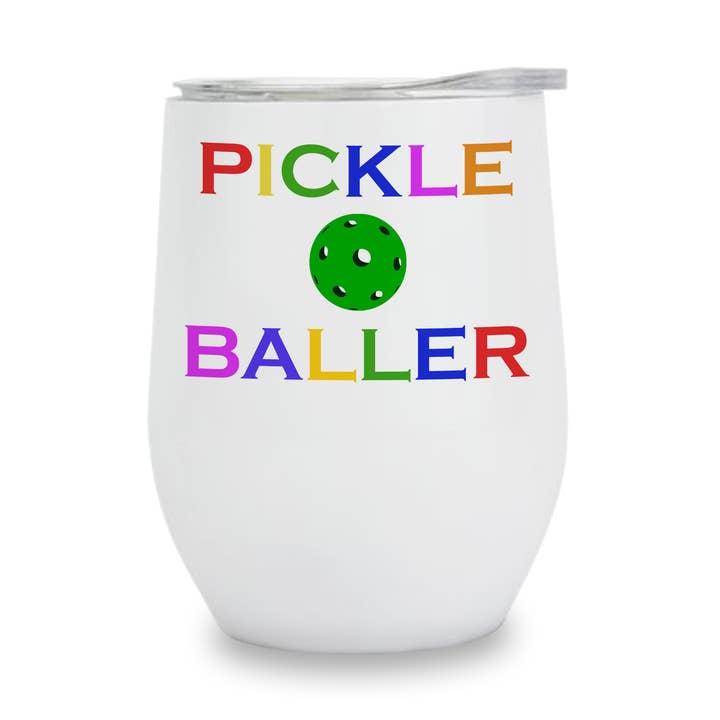 Toss Designs - Wholesale Insulated Mug/Tumbler - Insulated Wine Tumbler - Pickleballer Rainbow0