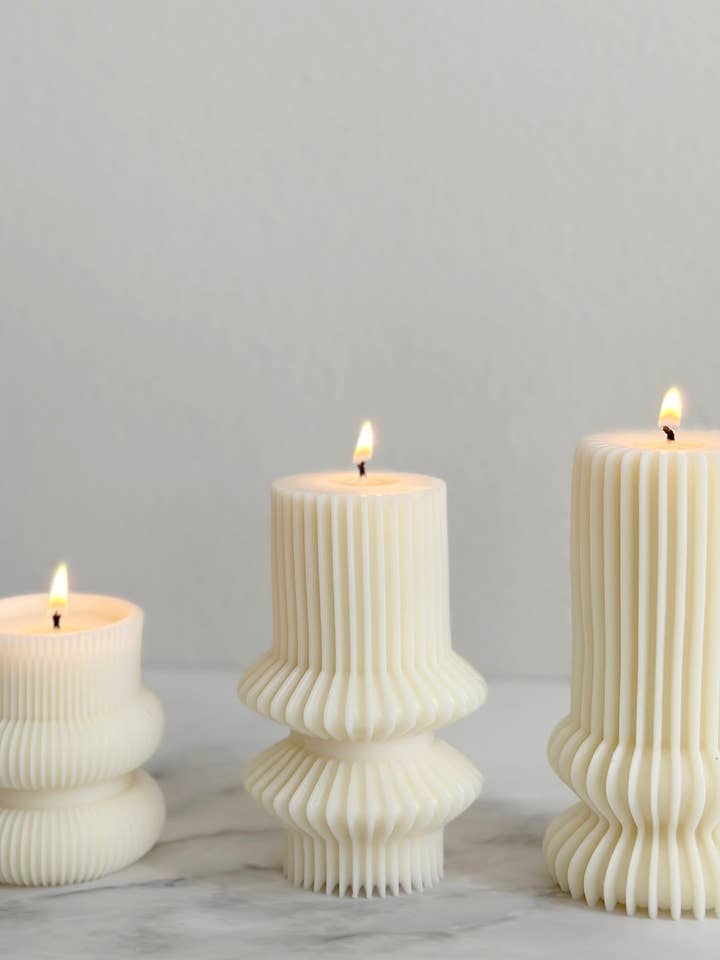Undyed Striped Pillar Candle for wholesale by LA AROMA CANDLE CO.