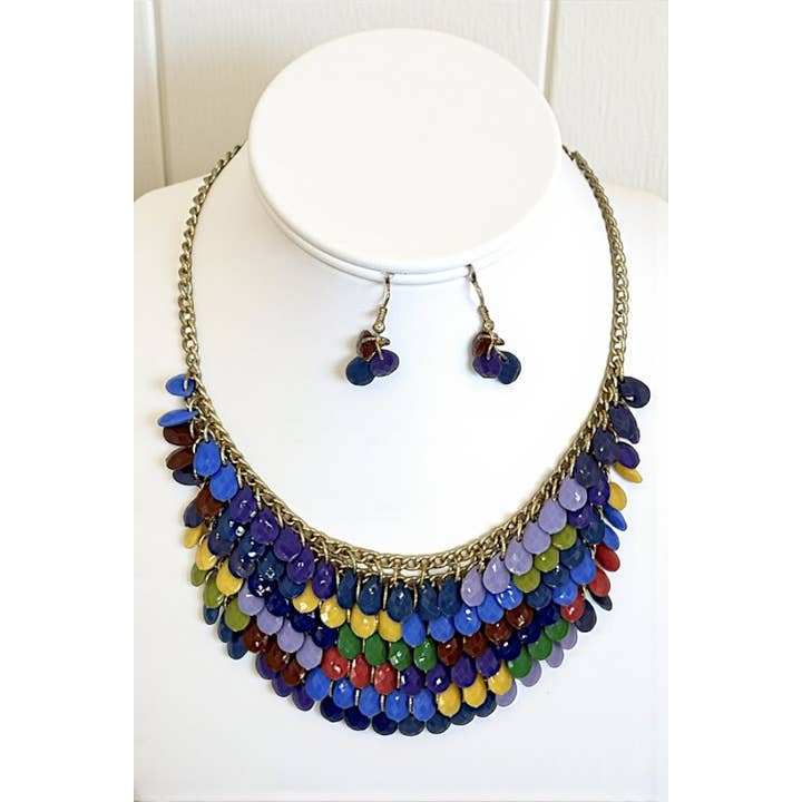 Andrea Bijoux – wholesale Jewellery set – FACETED TEARDROP BEAD CLUSTER BIB NECKLACE SET2
