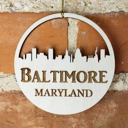 Baltimore Skyline Ornament - INDIVIDUAL ORNAMENT for wholesale by LeRoy Woodworks