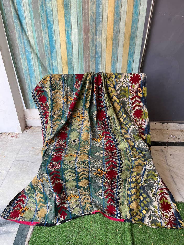 Colourful Suzani Bedcover Vintage Cotton Kantha Suzani Quilt for wholesale by Bhawana Handicrafts