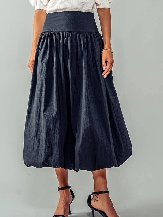 BLACK Eclipse Crescent Balloon Midi Skirt for wholesale on Faire
