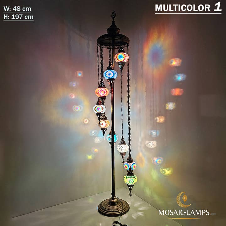 9 Globe Turkish Floor Lamps, Medium Ball Handmade Mosaic Lig for wholesale by Mosaic Lamps