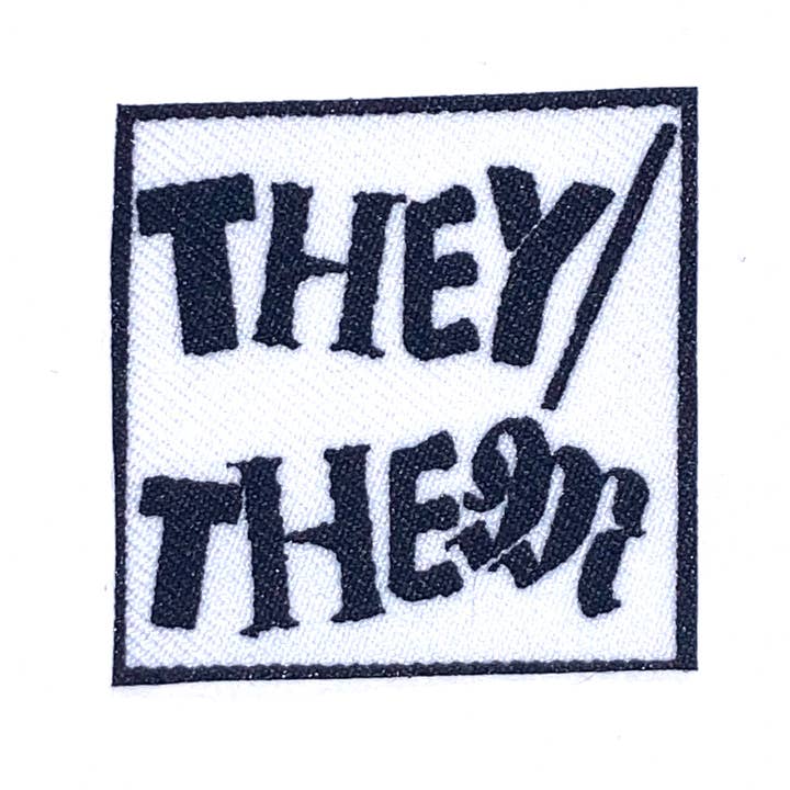 The Darks Art - Wholesale Patch - THEY/THEM Cotton Fabric Patch (black on white)