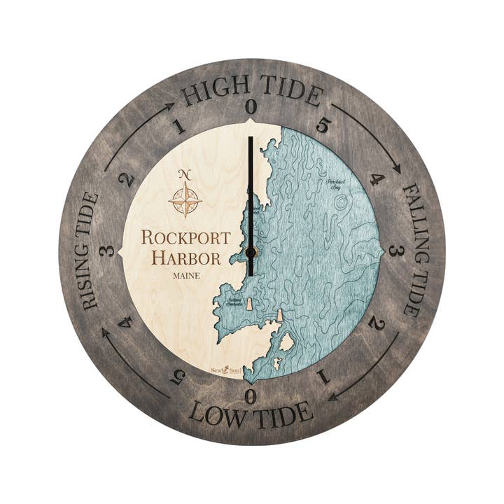 Sea & Soul Nautical Chart Art - Vente Horloges murales - Carte de profondeur d'eau de la côte du Maine118